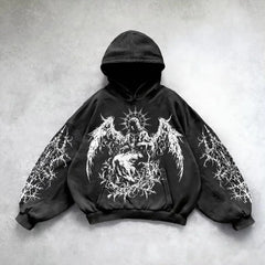 Gothic Print Washable Hoodie Men's New