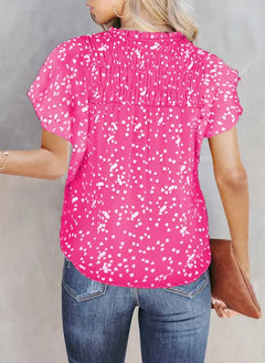 Dokotoo Women's Casual V Neck Alicia Floral Print Smocked Short Sleeve