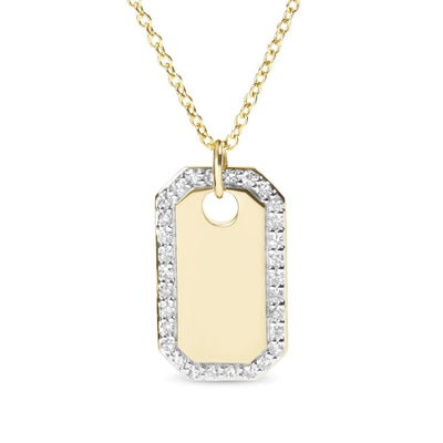 14K Yellow Gold 1/4 Cttw Diamond Halo  Octagonal Dog Tag Pendant 18