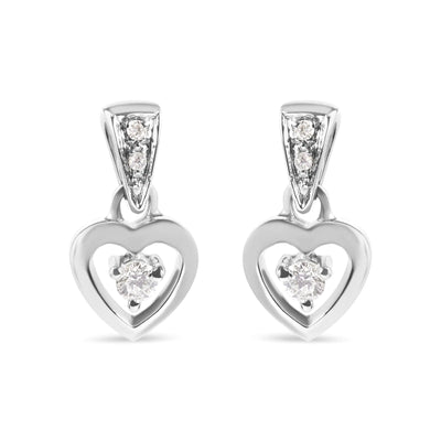 14K White Gold 1/6 Cttw Diamond Dangle Heart Stud Earrings (H-I, SI2-I1)