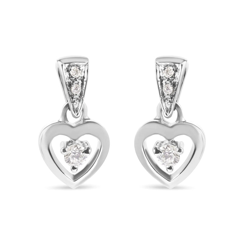 14K White Gold 1/6 Cttw Diamond Dangle Heart Stud Earrings (H-I, SI2-I1)