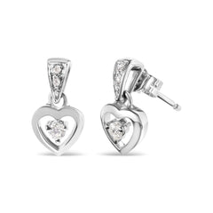 14K White Gold 1/6 Cttw Diamond Dangle Heart Stud Earrings (H-I, SI2-I1)